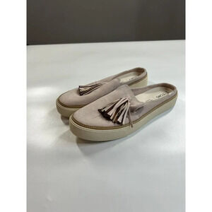 Toms Shoes Womens 9.5 Kiltie Mule Sneakers Pink Faux Suede Round Toe Casual